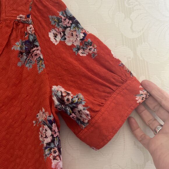 Maeve Anthropology Top Women’s Size US 2 Floral Orange Button Front Blouse - Picture 4 of 10